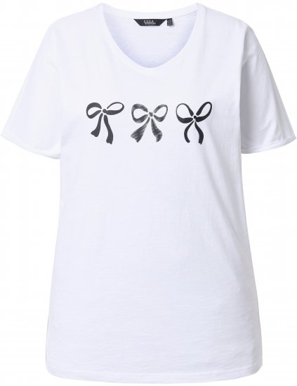 Ulla Popken Bow Short Sleeve Graphic Tee Snow White - Trykket T-skjorter for dame - 