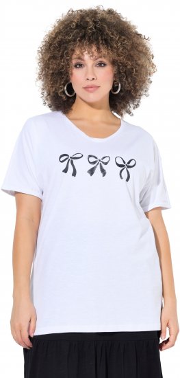Ulla Popken Bow Short Sleeve Graphic Tee Snow White - Trykket T-skjorter for dame - 