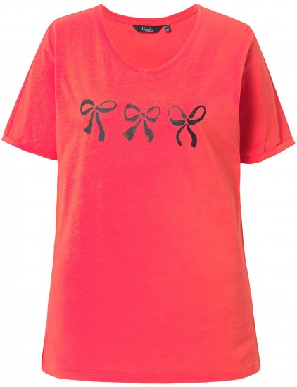 Ulla Popken Bow Short Sleeve Graphic Tee Light Red - Trykket T-skjorter for dame - 