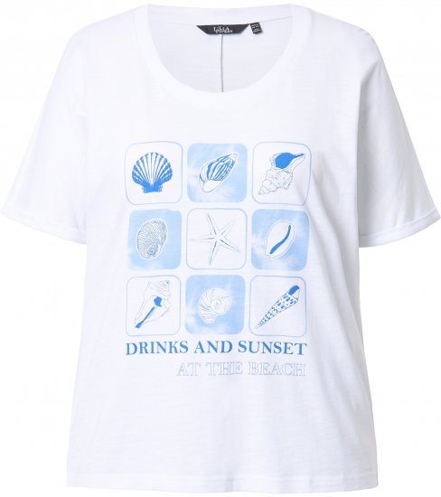 Ulla Popken Drinks And Sunset Graphic Tee Snow White - Trykket T-skjorter for dame - 