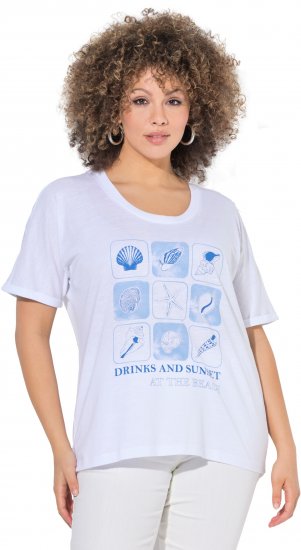 Ulla Popken Drinks And Sunset Graphic Tee Snow White - Trykket T-skjorter for dame - 