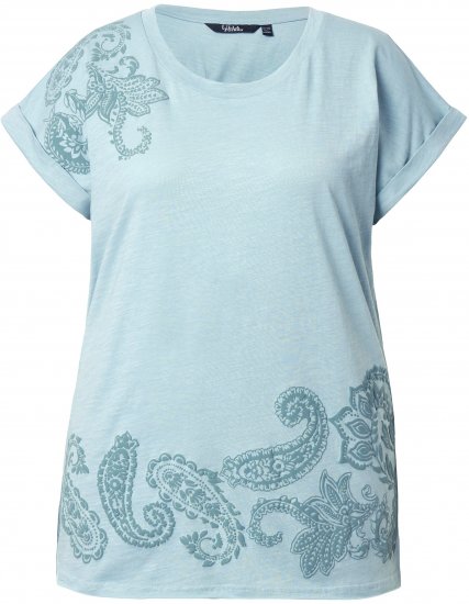 Ulla Popken Textured Paisley Motif Cap Sleeve Tee Light Moss Green - Trykket T-skjorter for dame - 
