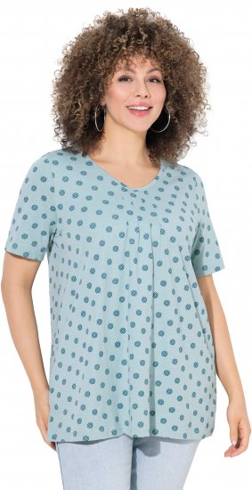 Ulla Popken Tile Print Short Sleeve Pleated Tee Light Moss Green - Trykket T-skjorter for dame - 