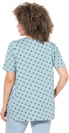 Ulla Popken Tile Print Short Sleeve Pleated Tee Light Moss Green - Trykket T-skjorter for dame - 