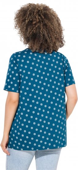 Ulla Popken Tile Print Short Sleeve Pleated Tee Teal - Trykket T-skjorter for dame - 