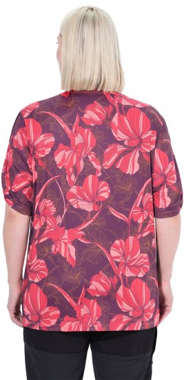 Ulla Popken Quick Drying Flower Print Short Sleeve Tee Dark Cherry - Trykket T-skjorter for dame - 