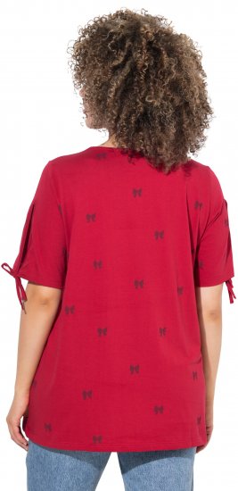 Ulla Popken Bow Print Split Sleeve Tee Ruby Red - Trykket T-skjorter for dame - 