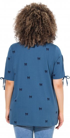 Ulla Popken Bow Print Split Sleeve Tee Indigo Denim - Trykket T-skjorter for dame - 