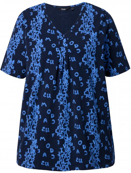 Ulla Popken Letter Print Short Sleeve Tee Navy - Trykket T-skjorter for dame - 