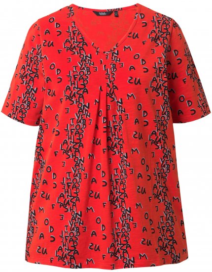 Ulla Popken Letter Print Short Sleeve Tee Red - Trykket T-skjorter for dame - 