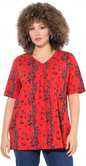 Ulla Popken Letter Print Short Sleeve Tee Red - Trykket T-skjorter for dame - 