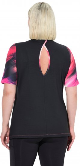 Ulla Popken Cutout Abstract Print Short Sleeve Tee Hibiscus Red - Trykket T-skjorter for dame - 