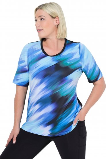 Ulla Popken Cutout Abstract Print Short Sleeve Tee Light Sapphire - Trykket T-skjorter for dame - 