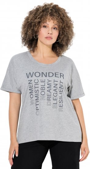 Ulla Popken WONDER Short Sleeve Graphic Tee Light Grey Melange - Trykket T-skjorter for dame - 
