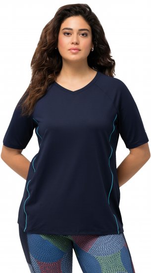 Ulla Popken Piping Accent Functional UVP 50+ Stretch Knit Top Navy Blue - T-skjorter - 
