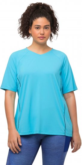Ulla Popken Piping Accent Functional UVP 50+ Stretch Knit Top Bright Turquoise - T-skjorter - 