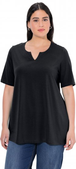 Ulla Popken Essential Notch Neck Stretch Tee Black - T-skjorter - 