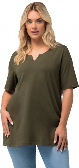 Ulla Popken Essential Notch Neck Stretch Tee Forest Green - T-skjorter - 