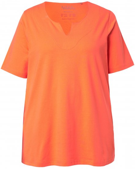 Ulla Popken Essential Notch Neck Stretch Tee Coral Pink - T-skjorter - 