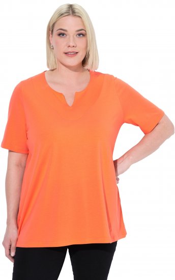 Ulla Popken Essential Notch Neck Stretch Tee Coral Pink - T-skjorter - 
