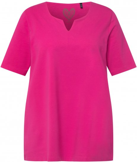 Ulla Popken Essential Notch Neck Stretch Tee Fuchsia Pink - T-skjorter - 