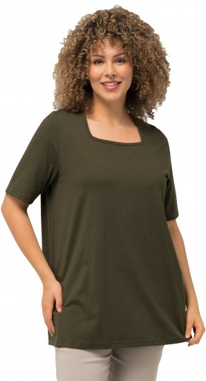 Ulla Popken Essential Square Neck Stretch Tee Forest Green - T-skjorter - 