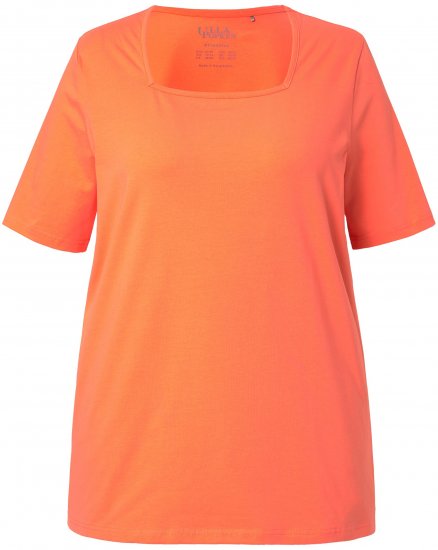 Ulla Popken Essential Square Neck Stretch Tee Coral Pink - T-skjorter - 