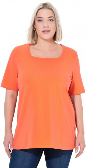 Ulla Popken Essential Square Neck Stretch Tee Coral Pink - T-skjorter - 