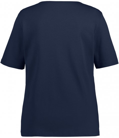 Ulla Popken Double Layer Rounded V-Neck Slim Fit Tee Navy Blue - T-skjorter - 
