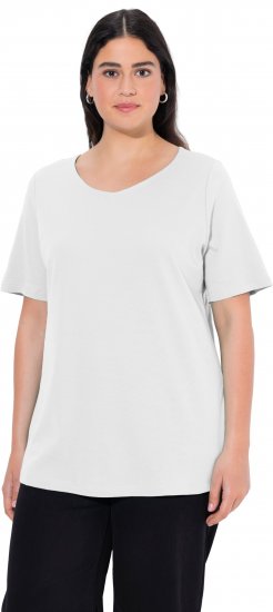 Ulla Popken Double Layer Rounded V-Neck Slim Fit Tee Snow White - T-skjorter - 