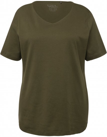 Ulla Popken Double Layer Rounded V-Neck Slim Fit Tee Forest Green - T-skjorter - 