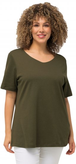 Ulla Popken Double Layer Rounded V-Neck Slim Fit Tee Forest Green - T-skjorter - 