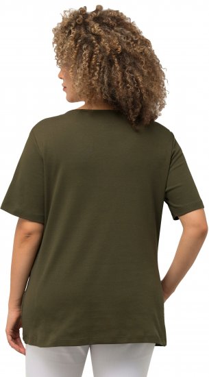 Ulla Popken Double Layer Rounded V-Neck Slim Fit Tee Forest Green - T-skjorter - 