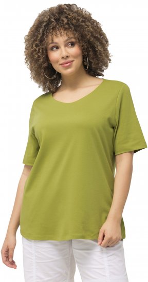 Ulla Popken Double Layer Rounded V-Neck Slim Fit Tee Apple Green - T-skjorter - 