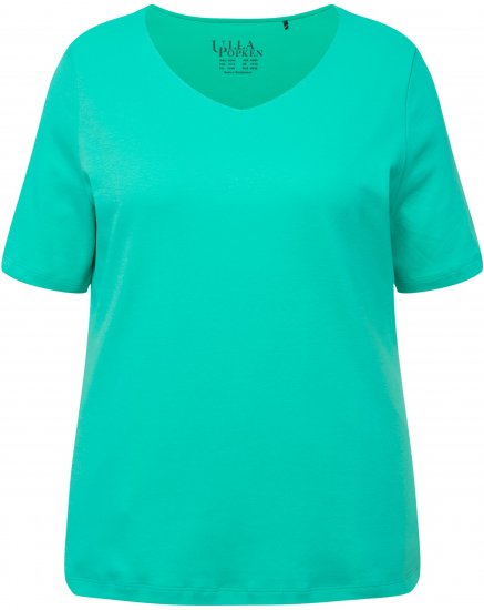 Ulla Popken Double Layer Rounded V-Neck Slim Fit Tee Turquioise Green - T-skjorter - 