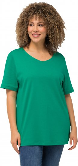 Ulla Popken Double Layer Rounded V-Neck Slim Fit Tee Emerald - T-skjorter - 