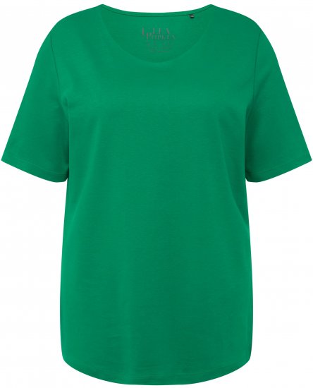 Ulla Popken Double Layer Rounded V-Neck Slim Fit Tee Green Emerald - T-skjorter - 