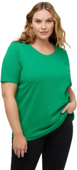 Ulla Popken Double Layer Rounded V-Neck Slim Fit Tee Green Emerald - T-skjorter - 