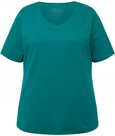 Ulla Popken Double Layer Rounded V-Neck Slim Fit Tee Dark Emerald - T-skjorter - 