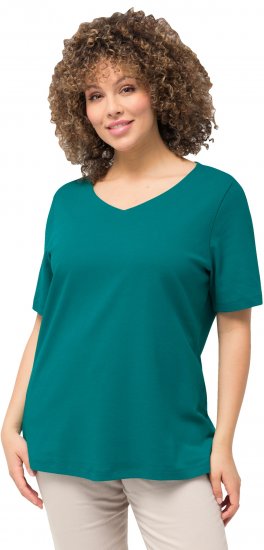 Ulla Popken Double Layer Rounded V-Neck Slim Fit Tee Dark Emerald - T-skjorter - 