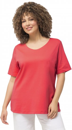 Ulla Popken Double Layer Rounded V-Neck Slim Fit Tee Dark Coral - T-skjorter - 