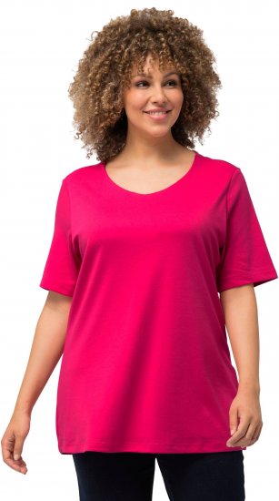 Ulla Popken Double Layer Rounded V-Neck Slim Fit Tee Magenta Pink - T-skjorter - 