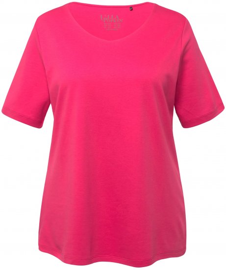 Ulla Popken Double Layer Rounded V-Neck Slim Fit Tee Dark Pink - T-skjorter - 