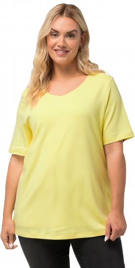 Ulla Popken Double Layer Rounded V-Neck Slim Fit Tee Lemon Yellow - T-skjorter - 
