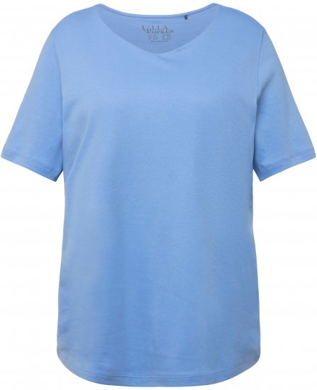 Ulla Popken Double Layer Rounded V-Neck Slim Fit Tee Cloud Blue - T-skjorter - 