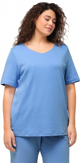 Ulla Popken Double Layer Rounded V-Neck Slim Fit Tee Cloud Blue - T-skjorter - 