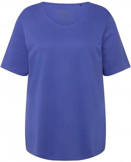 Ulla Popken Double Layer Rounded V-Neck Slim Fit Tee Blue Purple - T-skjorter - 