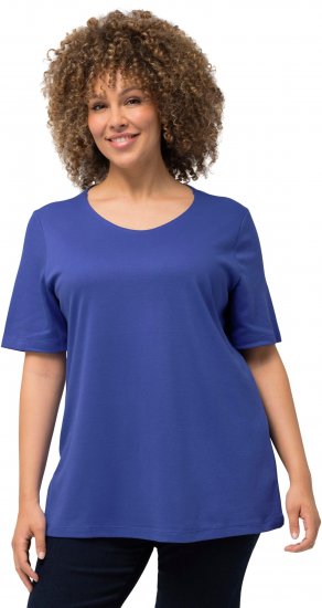 Ulla Popken Double Layer Rounded V-Neck Slim Fit Tee Blue Purple - T-skjorter - 