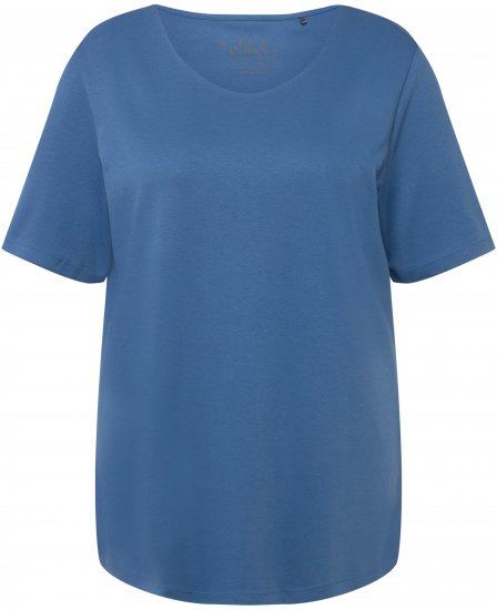 Ulla Popken Double Layer Rounded V-Neck Slim Fit Tee Denim Blue - T-skjorter - 