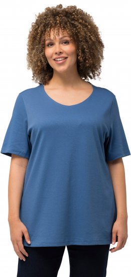 Ulla Popken Double Layer Rounded V-Neck Slim Fit Tee Denim Blue - T-skjorter - 